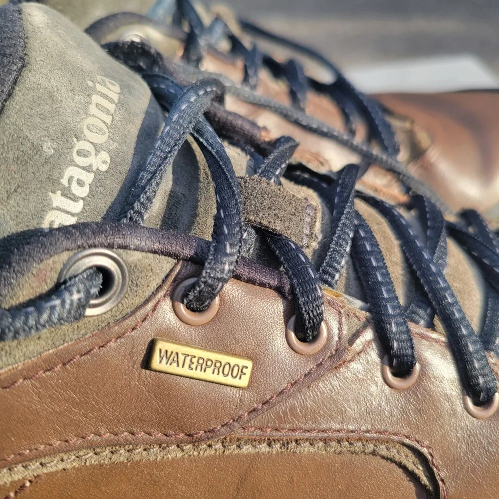 Patagonia Waterproof Hiking Shoes Men 12 Brown Leather Vibram Low Top Trekking